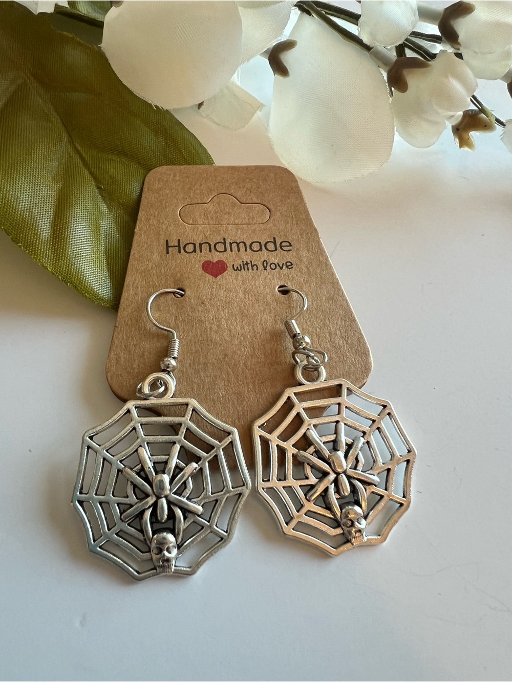 Handcrafted Silver Spider Web Dangle Earrings / Spooky Season / Halloween Goth